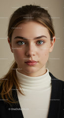 Young Woman Portrait with Green Eyes and Natural Makeup