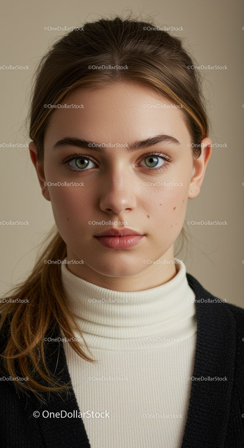 Portret młodej kobiety z zielonymi oczami i naturalnym makijażem
