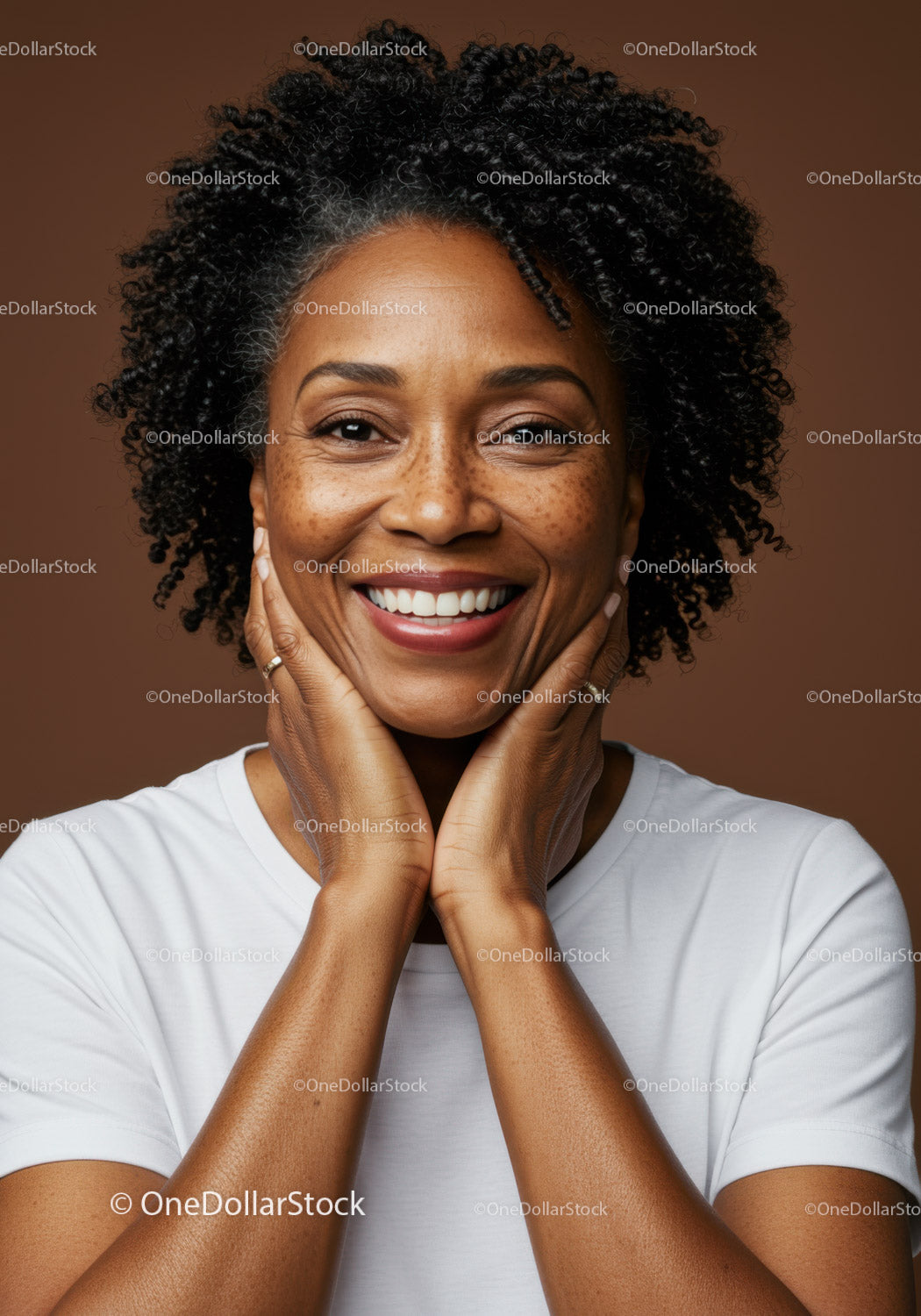 Beautiful Black Woman with Curly Hair Smiling Brightly Portrait