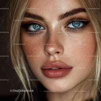 Close Up Portrait of a Woman with Blue Eyes and Natural Makeup