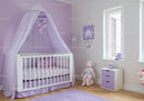 Pink and Purple Baby Nursery with Canopy and Plush Toys