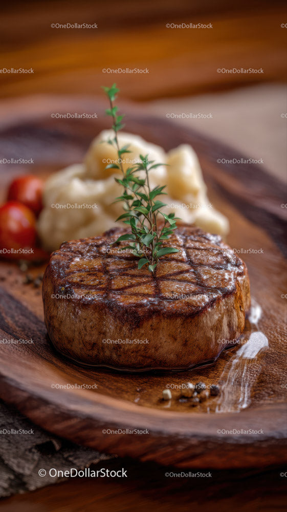 Wykwintny grillowany stek z puree ziemniaczanym i ziołami