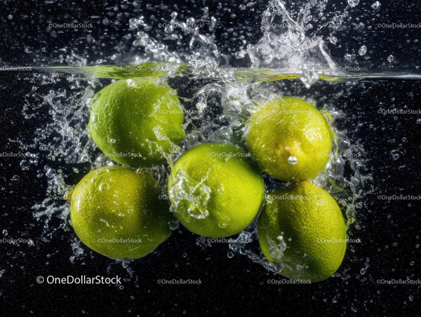 Fresh Green Limes Splashing Water in a Dynamic Fruit Scene