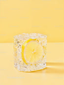 Frozen Lemon Slice Encased in Clear Ice Cube