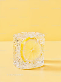 Frozen Lemon Slice Encased in Clear Ice Cube