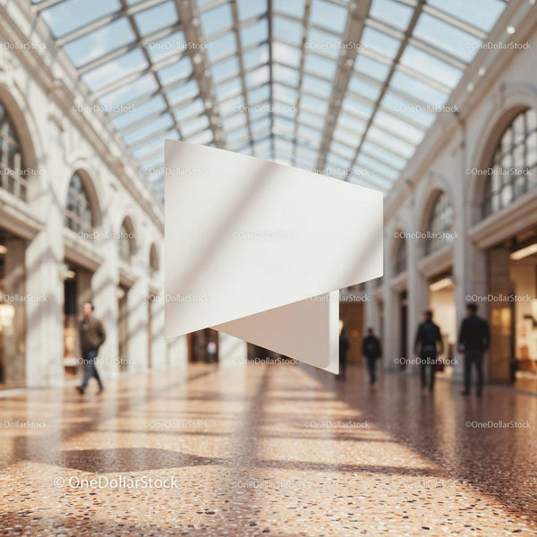 Empty White Speech Bubble in Bright Shopping Gallery JPG Mockup Image