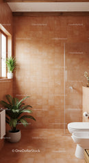 Stylish Modern Bathroom with Terracotta Tiles and Indoor Plants