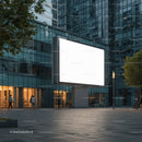 Blank billboard in modern urban plaza at dusk