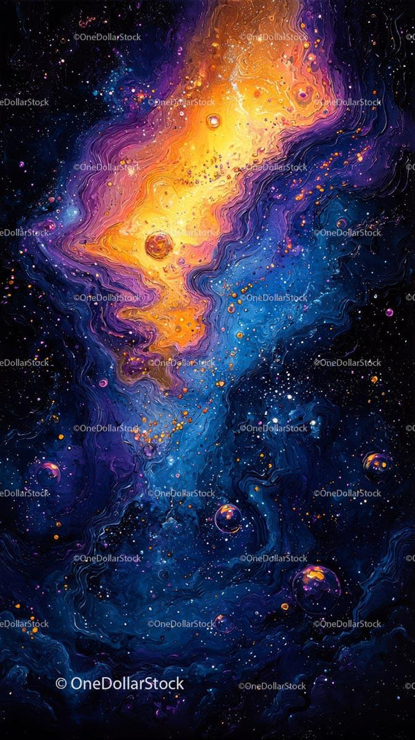 Colorful Cosmic Nebula with Stars and Galaxies