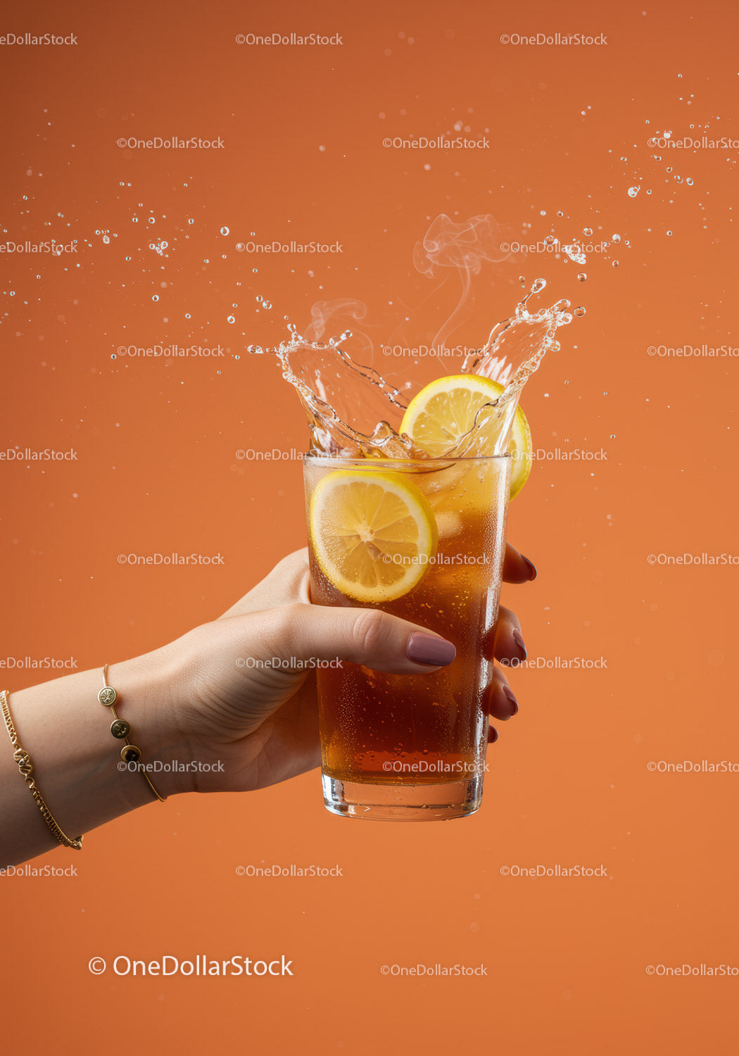 Refreshing glass of iced tea with lemon splash