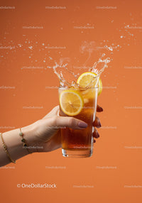 Refreshing glass of iced tea with lemon splash