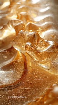 Close-up of Flowing Golden Caramel with Glossy Texture