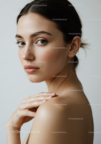 Elegant Portrait of Beautiful Woman with Clear Skin and Blue Eyes