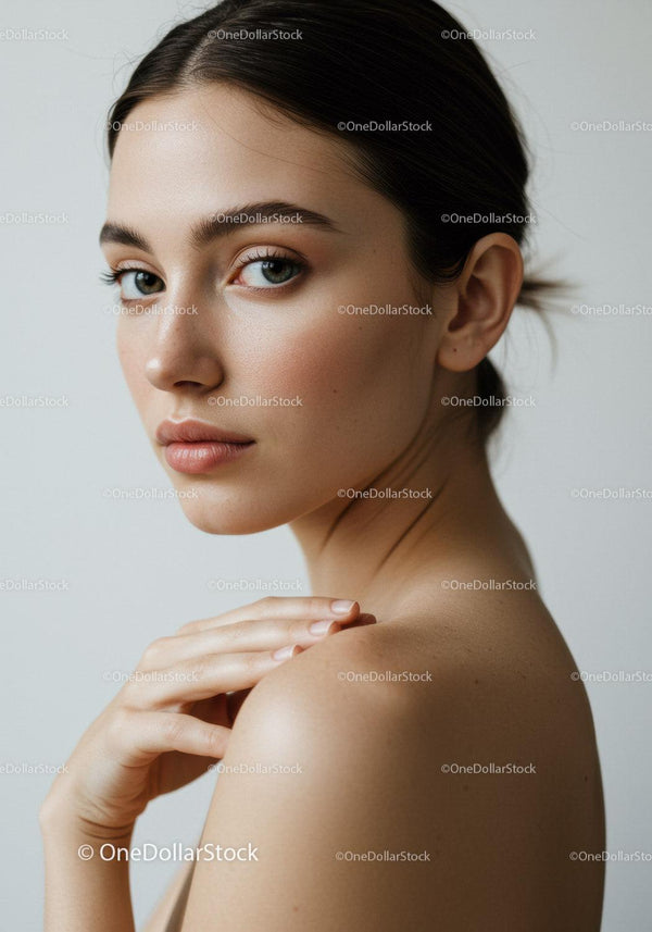 Elegancki Portret Pięknej Kobiety z Czystą Skórą i Niebieskimi oczami