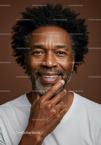 Mature Man with Gray Beard and Curly Hair Smiling Portrait
