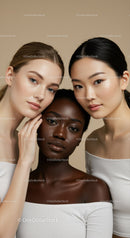 Portrait of Three Diverse Women with Flawless Skin and Elegant Style