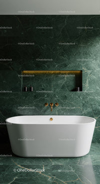 Luxurious Green Marble Bathroom with White Freestanding Tub and Gold Fixtures