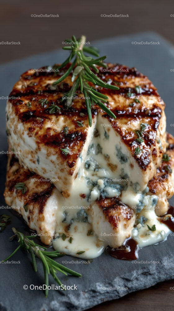 Artisan Blue Cheese Wheel on Dark Rustic Surface in Gourmet Food Setting