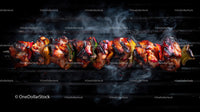 Juicy Grilled Meat Skewers with Charred Edges on Open Flame