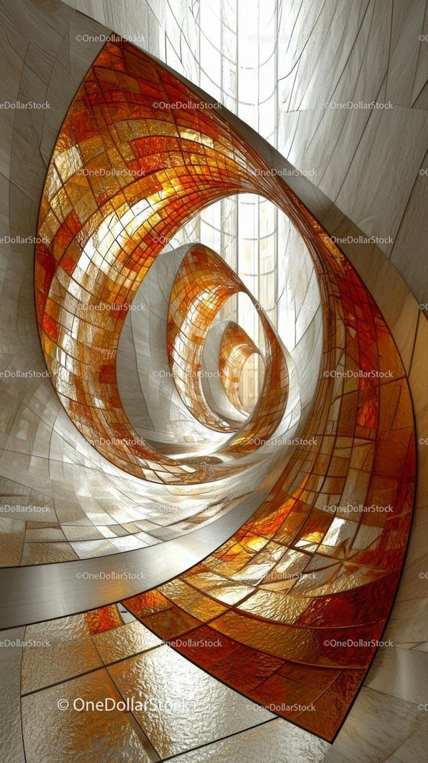 Elegancka spiralna klatka schodowa z szkłem i metalem