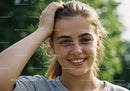 Happy Young Woman Smiling Outdoors in Natural Sunlight