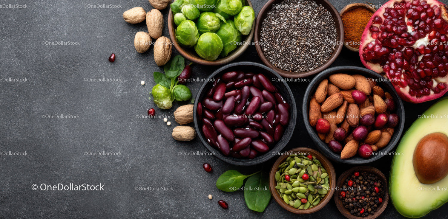 Assortment of Nutritious Seeds and Fresh Vegetables for Healthy Eating