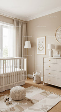Elegant Nursery with White Crib and Cozy Decor