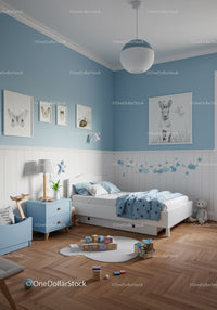 Children's Nursery with Blue Walls and Playful Decor
