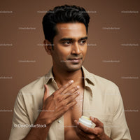 Young Man Applying Lotion for Skincare Routine Men Grooming Concept