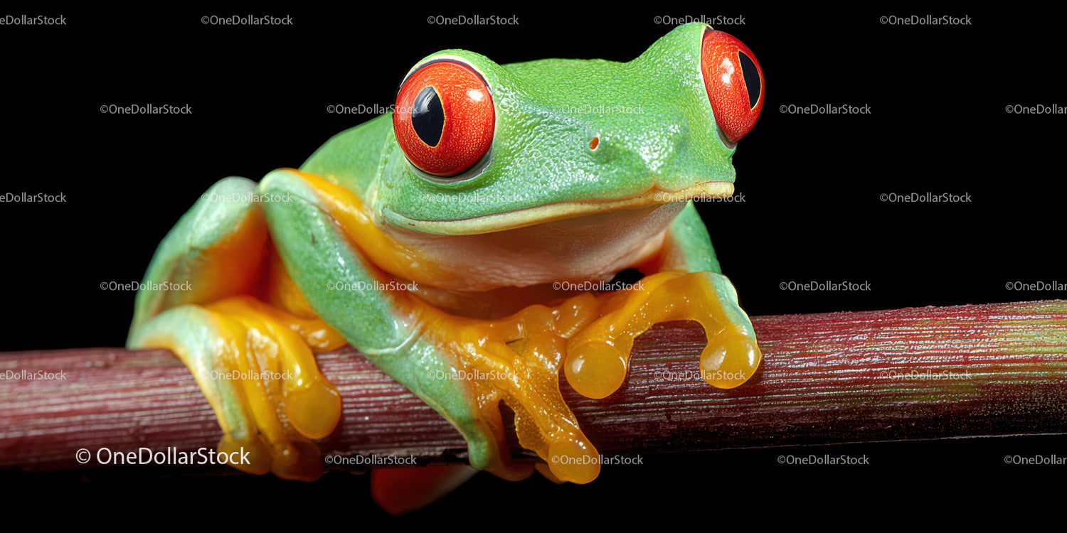 Colorful Red-Eyed Tree Frog on Branch in Tropical Environment