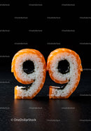 Creative sushi rolls shaped as bold number ninety nine