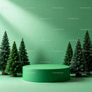 Minimal Green Display Podium Surrounded by Pine Trees