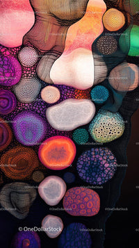 Colorful Abstract Digital Artwork with Glowing Spheres and Organic Shapes