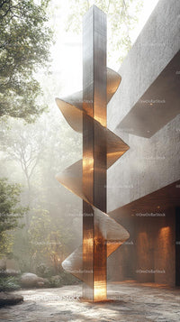 Modern Metal Sculpture with Geometric Design in Outdoor Setting