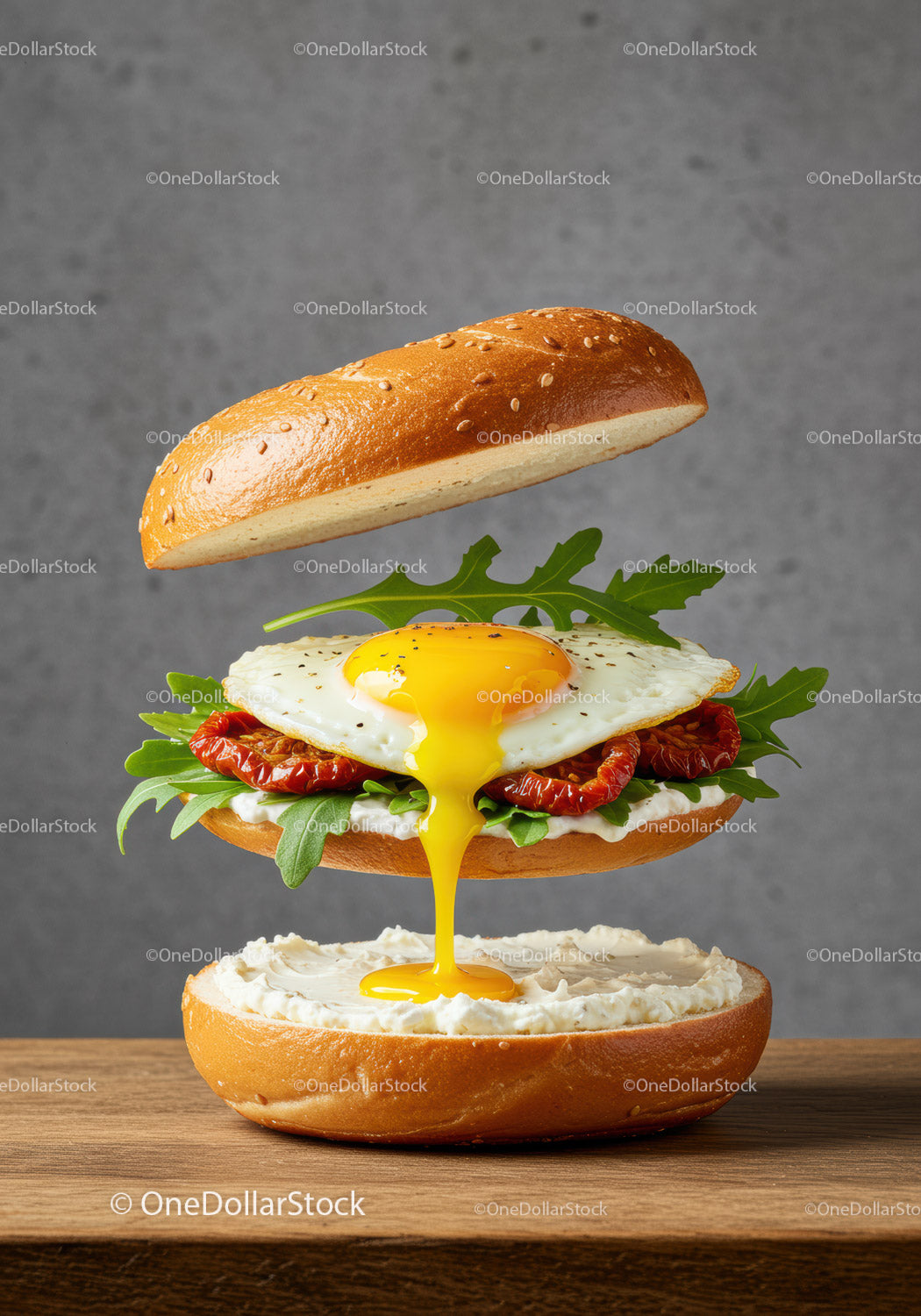 Open sandwich with fried egg and sun dried tomatoes