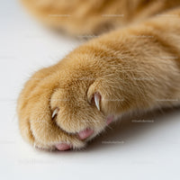 Close-up of ginger cat paw with extended claws