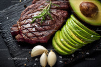 Juicy Grilled Steak with Avocado and Garlic for Healthy Lunch