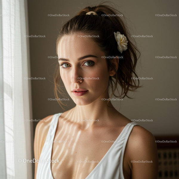 Portrait of a Young Woman with Green Eyes and Brown Hair in Natural Light