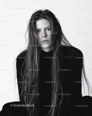 Portrait of a Young Woman with Long Hair in Monochrome Style