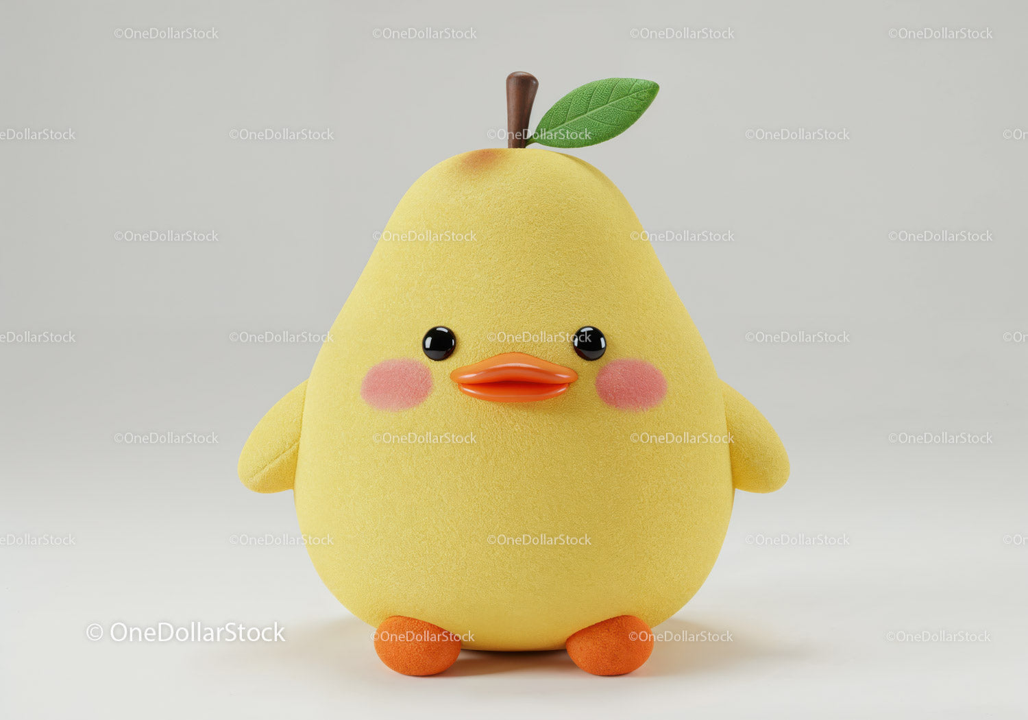 Yellow Plush Duck Toy with Green Leaf and Orange Beak