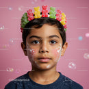 Child Wearing Colorful Gummy Bear Crown with Face Paint