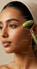 Close-Up of Woman Receiving Facial with Jade Roller for Glowing Skin