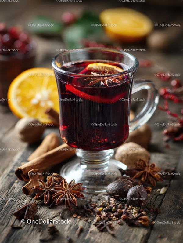 Mulled Wine with Spices and Citrus in Rustic Setting Stock Photo Bundle (21 JPG Files)