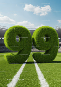 Grass Covered Number Ninety Nine on Stadium Field