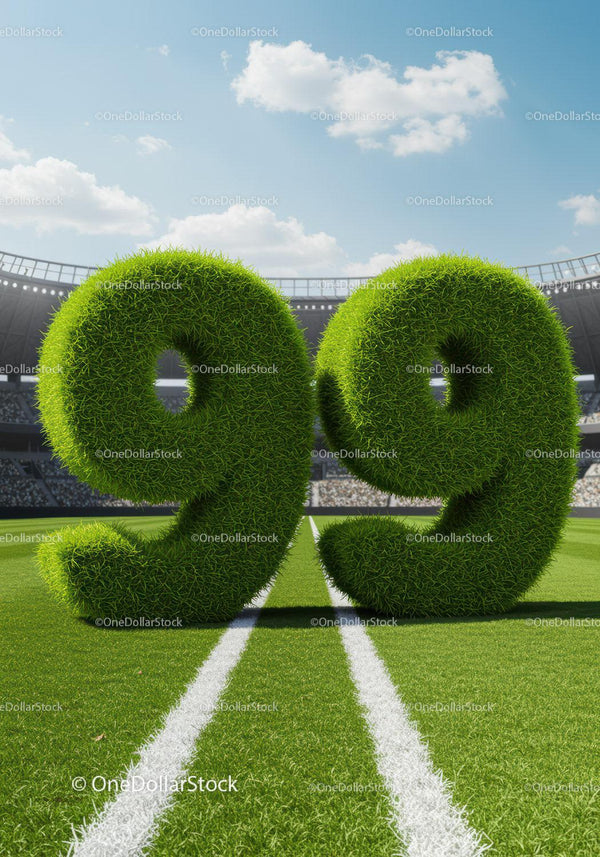 Grass Covered Number Ninety Nine on Stadium Field