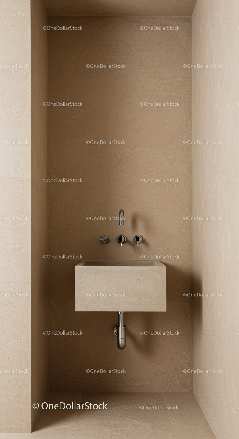 Contemporary Minimalist Bathroom Sink with Beige Walls