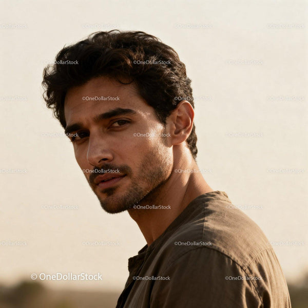 Thoughtful young man looking over shoulder outdoors