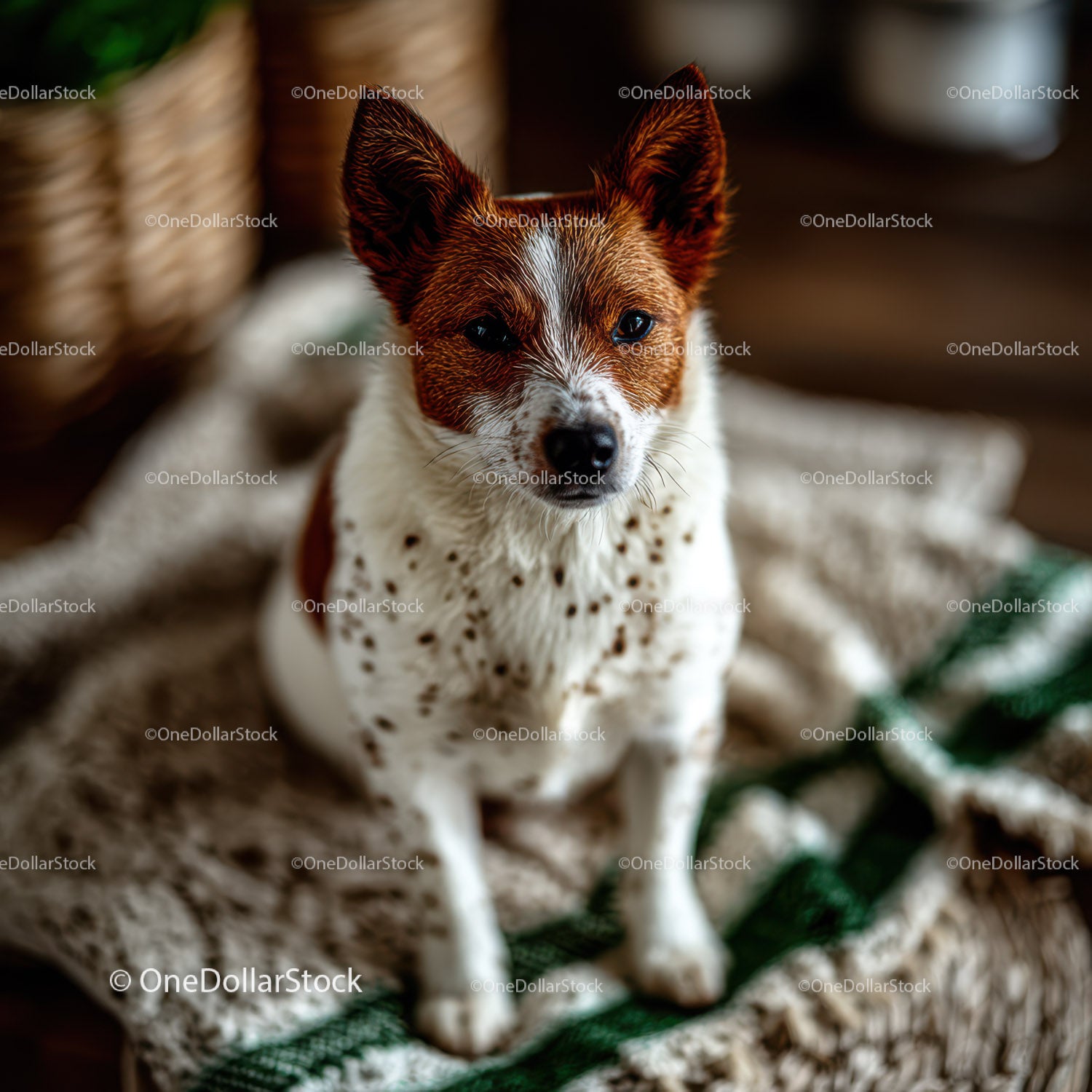 Cute Jack Russell Terrier Puppy Sitting Indoors on Warm Rug