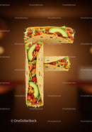 Tasty tacos arranged to form letter F on brown background