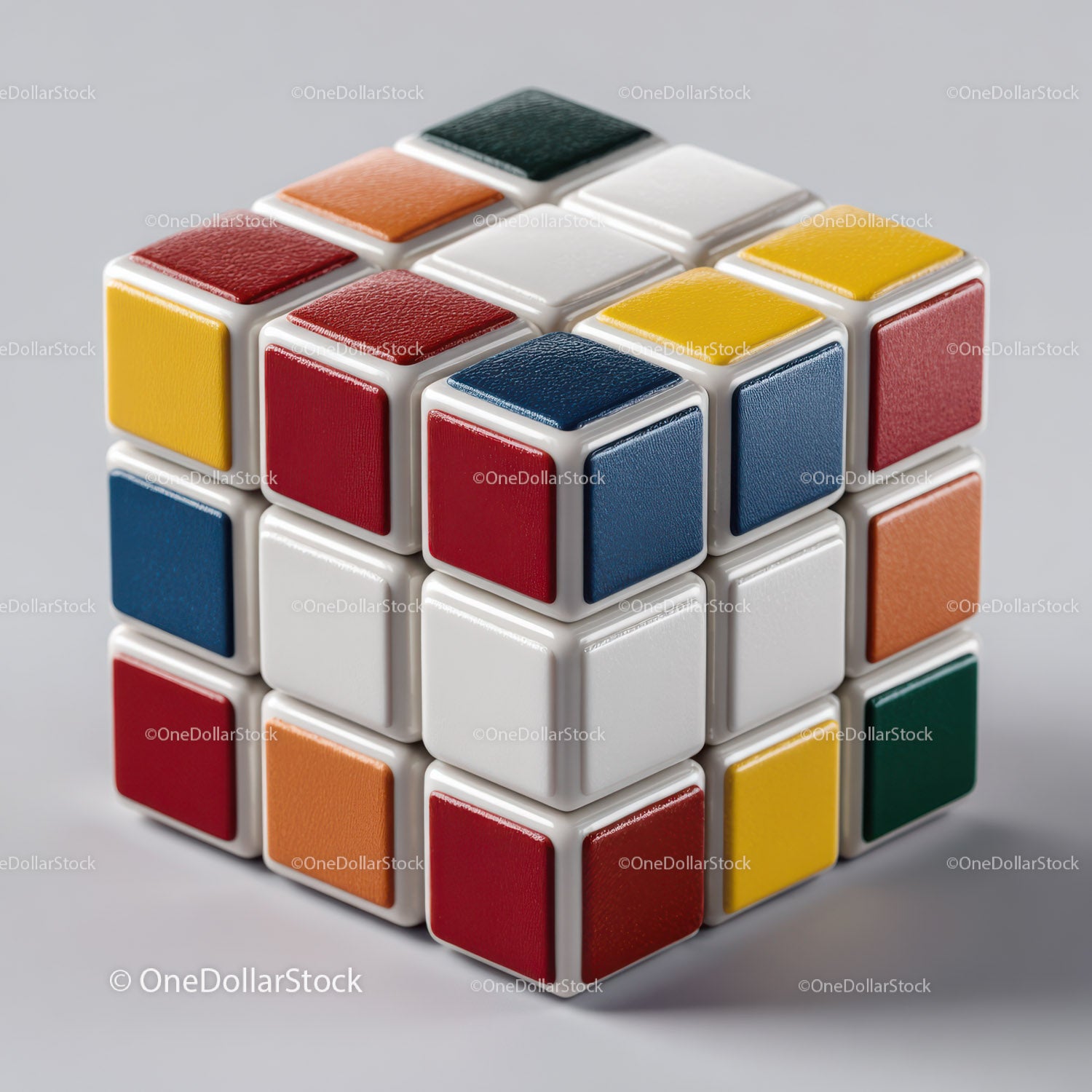 Colorful Rubik's Cube with Vibrant Red, Blue, Green, Yellow, and White Colors